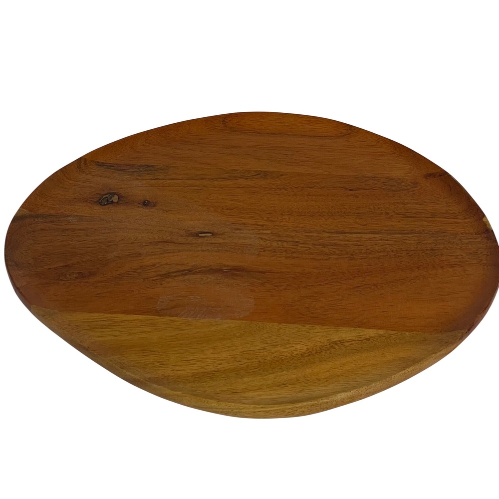 Crate‎ & Barrel Byhring Wood Platter Round Serving Tray Brown 577-374 India